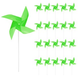 HARFINGTON 50pcs Windmills for The Yard Garden 15.7" x 9.1" 4 Leaves Pinwheels Wind Mills Spinners Windproof Waterproof Bird Devices with Stakes for Patio Decor, Green