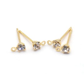 Vintageparts 4 x 18K Real Gold Plated Rhinestone Stud Earrings for DIY Jewellery Making