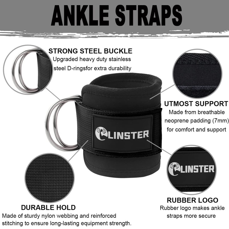 LINSTER Ankle Straps for Cable Machine (Pair) Adjustable fit Comfort