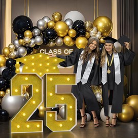 JoyMuse 3FT Graduation Decorations 2025, 25 Numbers for Graduation Gold Graduation Decorations with Yellow Lights for College Highschool Kindergarten Preschool Graduation Party