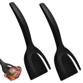 2 PCS Fried Egg Flipper Spatula Nylon Egg Spatula 2 in 1 Spatula and Tongs for Flipping Eggs Burgers Steak Fish and More Flipping Spatula Tongs Grill Clamp Flipper Kitchen Utensils