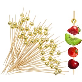 200PCS Fancy Toothpicks for Appetizers - Gold Cocktail Picks for Party Decoration, Appetizer Skewers for Charcuterie Sandwich Burgers Fruit （4.7 in）