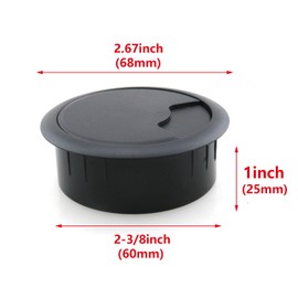 HJGarden 2PCS 60mm Black Plastic Cover Desk Wire Cord Cable Grommets Hole Cover Office PC Desk Cable Cord Organizer