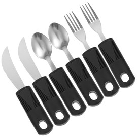 Healifty 6Pcs Elderly Adaptive Utensils Set Stainless Steel Anti-Shake Tableware Lightweight Non-Slip Fork Knife Spoon for Hand Tremors Arthritis