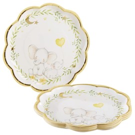 Kate Aspen Elephant Baby Shower 9 in. Premium Decorative Paper Plates (350 GSM weight -Set of 16) | Party Supplies