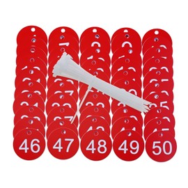 ONLYKXY Plastic Number Tag 1-50 Numbered Marking Identification Hang Tags Luggage Labels ID Tag with Rings for Organized Coded Key Box Cabinet Plant Coding Tag (Red)