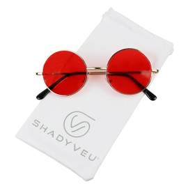 ShadyVEU Retro Round Vintage Classic Metal UV400 Groovy Red Tint Mens Womens Sunglasses, Gold Frame
