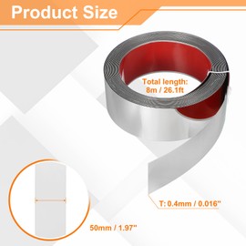 HARFINGTON Metal Wall Trim 26.2ft x 1.97" Peel and Stick Molding Trim Self Adhesive Stainless Steel Electroplate Finish Metal Strip Trim for Wall Ceiling Mirror Frame Border Edge, Silver
