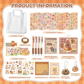 DVDGSC Kabibara Capybara School Set for Girls: Kawaii Stationery Set with Pens Keychain and Stickers - Cute Capybara School Supplies for Creative Minds, multicoloured, capybara pens