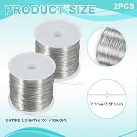 Craft Wire Jewelry Beading Wire 2 Spools, 100m per Spool, 0.3mm Silver Copper Wire, Soft & Flexible, Ideal for Bracelets, Necklaces, and DIY Crafts, Tarnish Resistant