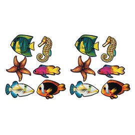 Beistle Fish Cutouts 12 Piece, 14.25" - 16.75", Multicolor