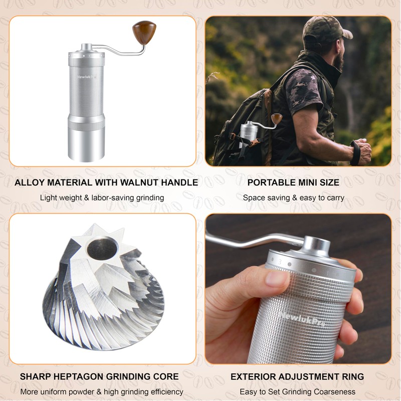 NewlukPro M7 Coffee Grinder Manual,Capacity 35g,Sharp Heptagonal Burr,External 48 Grinding