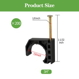 200 Pack Half Clamps J-Hook with Nails Set, 3/4" J-Hooks, J Clamps for PEX, Copper, CPVC Tubing Connections (3/4", 200pcs)