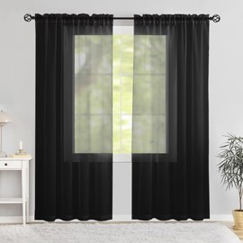 Karseteli Semi Voile Sheer Curtains 108 Inches Long 2 Panels Rod Pocket Window Treatment for Living Room Bedroom Dining Room(Black 70" W x 108" L)