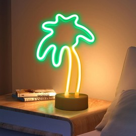 ENUOLI Palm Tree Lights Neon Signs,LED Coconut Tree Neon Light for Bedroom,Battery/USB Powered Palm Tree Night Lamp with Holder Base for Kids Room Bar Christmas Birthday Wedding Party
