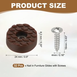 PATIKIL 24mm Screw-On Rubber Feet for Furniture, 32 Pcs Non Slip Furniture Pads Chair Glides Table Leg Protectors for Hardwood Floor Cutting Board Electronics, Brown