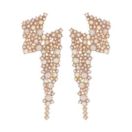 Lightning Bolt Earrings for Women, 2Pcs White Green Turquoise Lightning Bolt Dangle Earrings Statement Sparkly Rhinestone Earrings for Teen Girls Jewelry Gifts (Lightning bolt1)