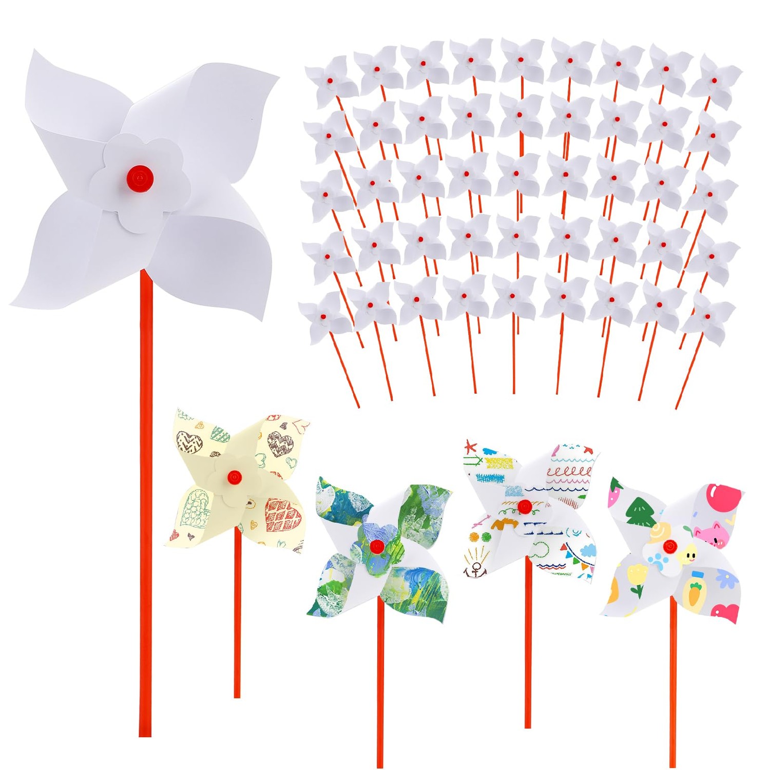 100 Pcs DIY Pinwheels Craft for Kids Bulk Blank Paper Pinwheels Color ...