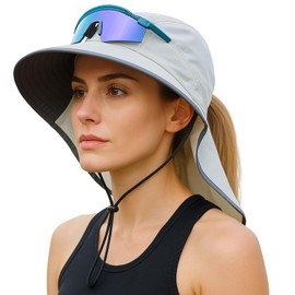 TOP-EX L/XL Women's Ponytail Sun Hat with Neck Protection, UV Protection, Wide Brim, Summer Hat, Waterproof & Foldable, 96553#Grey, M - L