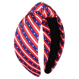 4th of July Headband Accessories Outfits for Women American Flag Headband USA Flag Star Knotted Headband Red White and Blue Patriotic Wide Top Knot Headband Independence Day Parade Party Gifts