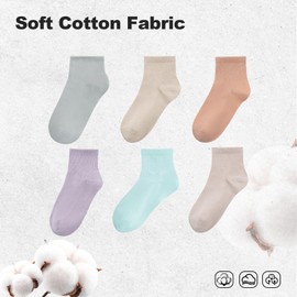 POMIJIAN Mid-Crew Socks for Women Cotton Athletic Womens Socks Casual Striped Ankle Sock Thin Running Calf Sock (CA/US, Alpha, One Size, Regular, Regular, A-6 Pairs Mixed Color-3)