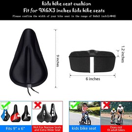 Liyamobu Kids Gel Bike Seat Cushion Cover for Boys & Girls, 9"x6" Breathable & Extra Soft Memory Foam Children Bicycle Saddle Pad with Water&Dust Resistant Cover