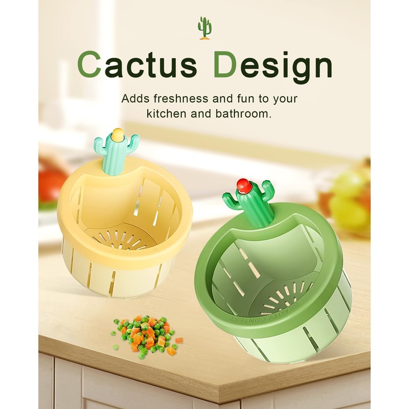 VVGAOGES Sink Strainer Plug 2 Pack Cactus Design Anti-Clogging Anti-Odor