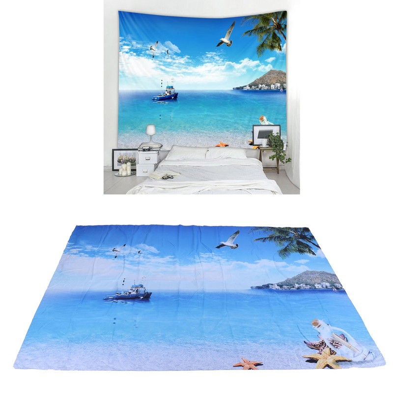 Decorative Tapestry Beach Sea Scenery Pattern Polyester Fiber Hanging Carpet