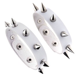 MILAKOO Spike Braclets for Unisex White Faux Leather Emo Wristband Punk Rivet Armband Adjustable