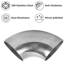 Paquete de 8 tubos de codo de escape de acero inoxidable 304 de 2.5 pulgadas, codo de curva de mandril de 90°, grosor de tubo de acero inoxidable de 1
