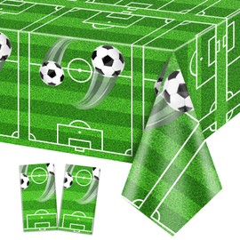 Pack of 2 Football Party Tablecloths, Football Theme Birthday Tablecloth, 130 x 220 cm, Rectangle Tablecloth for Men, Boys, Birthday Party, Football Theme Party Decoration