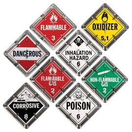 Hazmat Aluminum Flip Placard, 8-Legend, Worded, 13.75" x 13.75" Unpainted Back Plate, Rounded Corners, J. J. Keller & Associates, Inc.