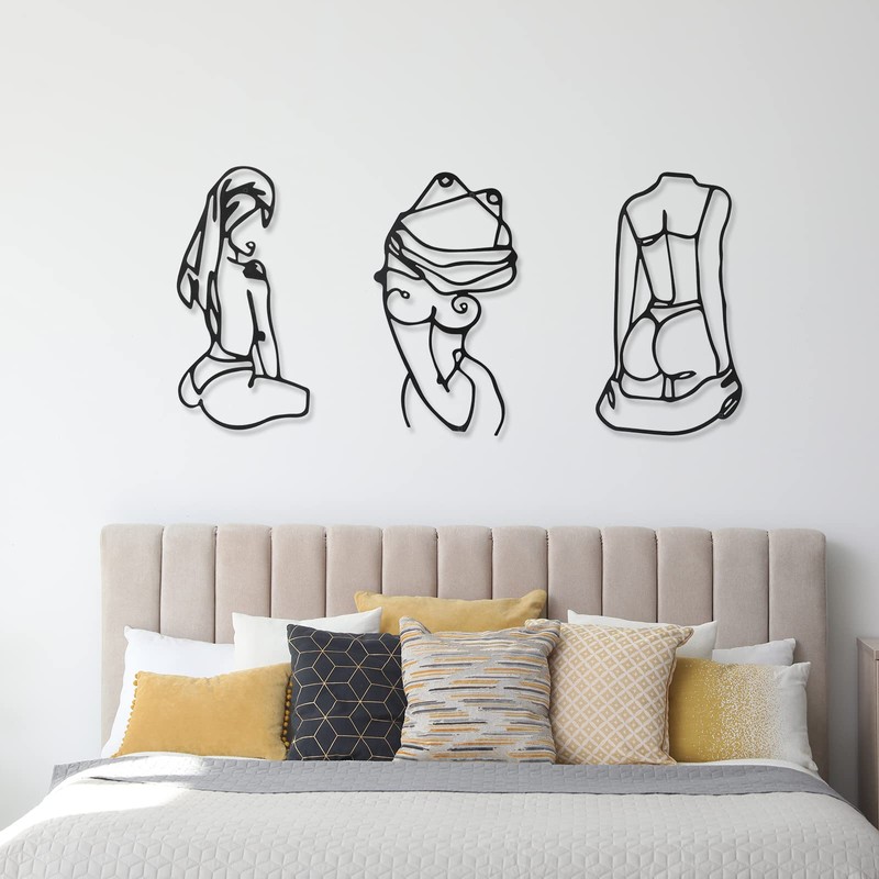 3 Pcs Metal Wall Art Minimalist Woman Line Decor, Lively,