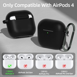 AZF for AirPods 4th Generation Case,Compatible with AirPods 4th Gen (2024) (USB-C), Compatible with MagSafe, Military Grade Soft Silicone Drop Protection Case（with Keychain） (Black)