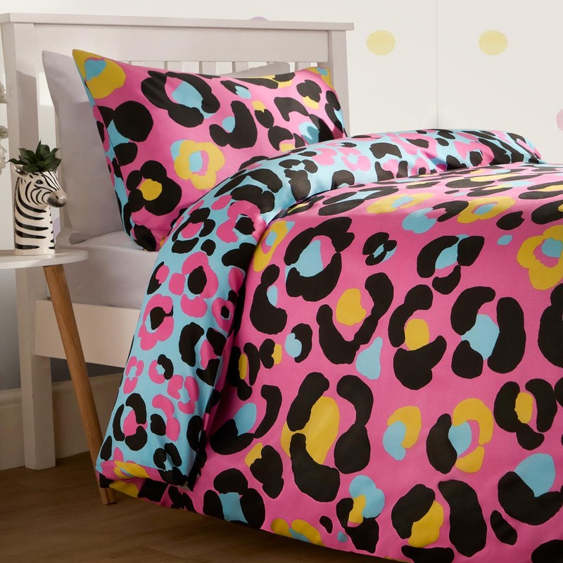 OHS Leopard Print Double Bedding, Reversible Quilt Covers for Girls