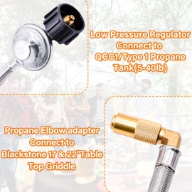 ABYDA 5 Feet Propane Regulator and Hose with Elbow Adapter for Blackstone 17 inch and 22 inch Table Top Griddle, Replacement Parts Connect to Large Propane Tank