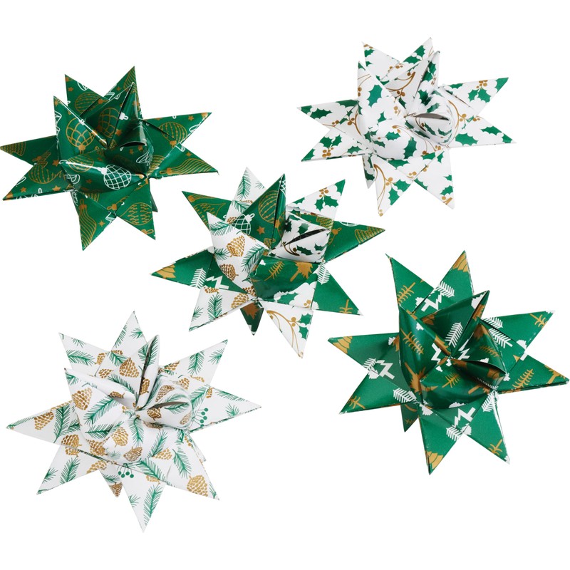 Gebrüder Bertels Froebel Stars, Paper Strips Green/White/Gold Lacquered, 48 Strips,