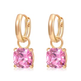 XUPING Crystal Drop Earrings Square 18K Gold Hoop Earrings Lightweight Jewellery for Women Gifts, Copper, Crystal