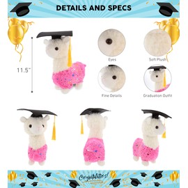DolliBu Sparkle Llama Graduation Plush Toy - Super Soft Graduation Stuffed Animal Dress Up with Graduation Cap with Tassel - Reward Celebration Grad Gift - 11.5 Inches
