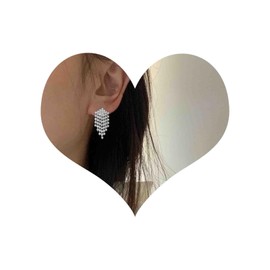 Allereyae Vintage Crystal Chandelier Dangle Earrings Rhinestone Tassel Chain Earrings Wedding Chandelier Earrings Silver Tennis Chain Earrings Jewelry for Women (Silver)