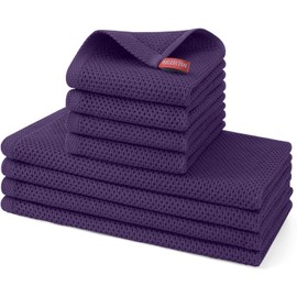 Kitinjoy 100% Cotton Kitchen Towels and Dishcloths Set, 8 Pack Waffle Weave Dish Towels Ultra Soft Absorbent Quick Drying Dish Rags, 13 x 28 Inch and 12 X 12 Inch, Purple