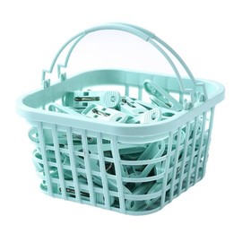 GmwyCzV Clothes Peg Basket Set, 30 Multifunctional Plastic Clothespins, Windproof Clothes Pegs, Non-Slip & Without Imprint, Sturdy Plastic Clamps for Socks, Towels, Clothes (Green)