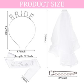 DADERXY 4Pcs Bride Headband with Veil Set, Bachelorette Sash and Tiara for Party Wedding Bridal Shower