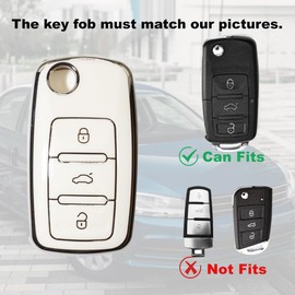 RCBDCYGJ Car Key Case Cover Fits VW Volkswagen Tiguan Passat Golf Polo Beetle Jetta Touran EOS 3 Button Key Case TPU Key Case with Leather Pendant Key Ring