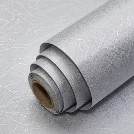 Yun-aeon Silver Silk Peel and Stick Wallpaper 17.3"x160" Embossed Textured Contact Paper Removable Waterproof Self Adhesive Vinyl Wallpaper for Bedroom Kitchen Cabinet Furniture