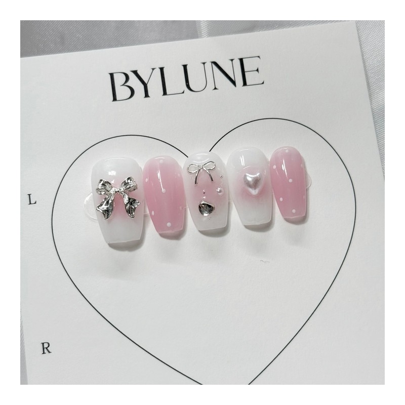 Pink Ribbon Handmade Nail Tips Nail Tips - Short Oval