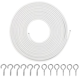 GUKBIAY White Curtain Wire 5 Meter Wall Decor Picture Hanging Kit with 6 Pairs of Screw Eyes and Hooks for Net Curtain Rods Clothesline Hanging Decor