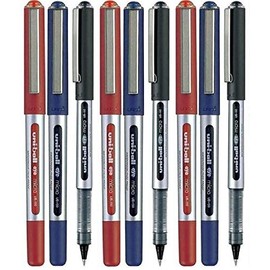 Uni Ball UB-150 Assorted Colour (9 Pack) Eye Micro Rollerball Pen 0.5mm (3 of each Colour - Red Black Blue - 9 Pens)