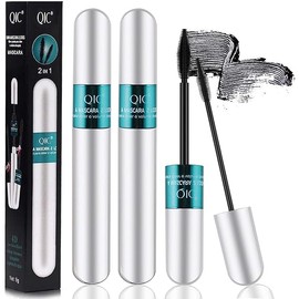 2PCS 4D Silk Fiber Lash Mascara,2 in 1 Mascara For Natural Lengthening And Thickening Effect,no clumping Superstrong Waterproof Mascara for Long-Lasting,Beauty Charming Eye Make up
