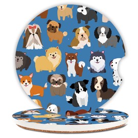 Absorbent Ceramic 2-Pack Animal Coasters for Drinks, Cute Puppy Design